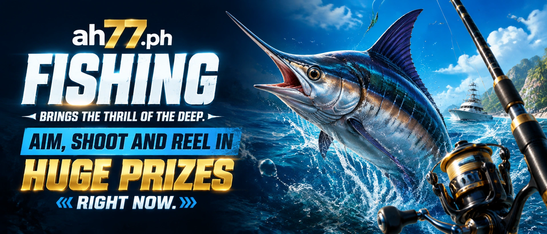 Fishing game scene with bright underwater action