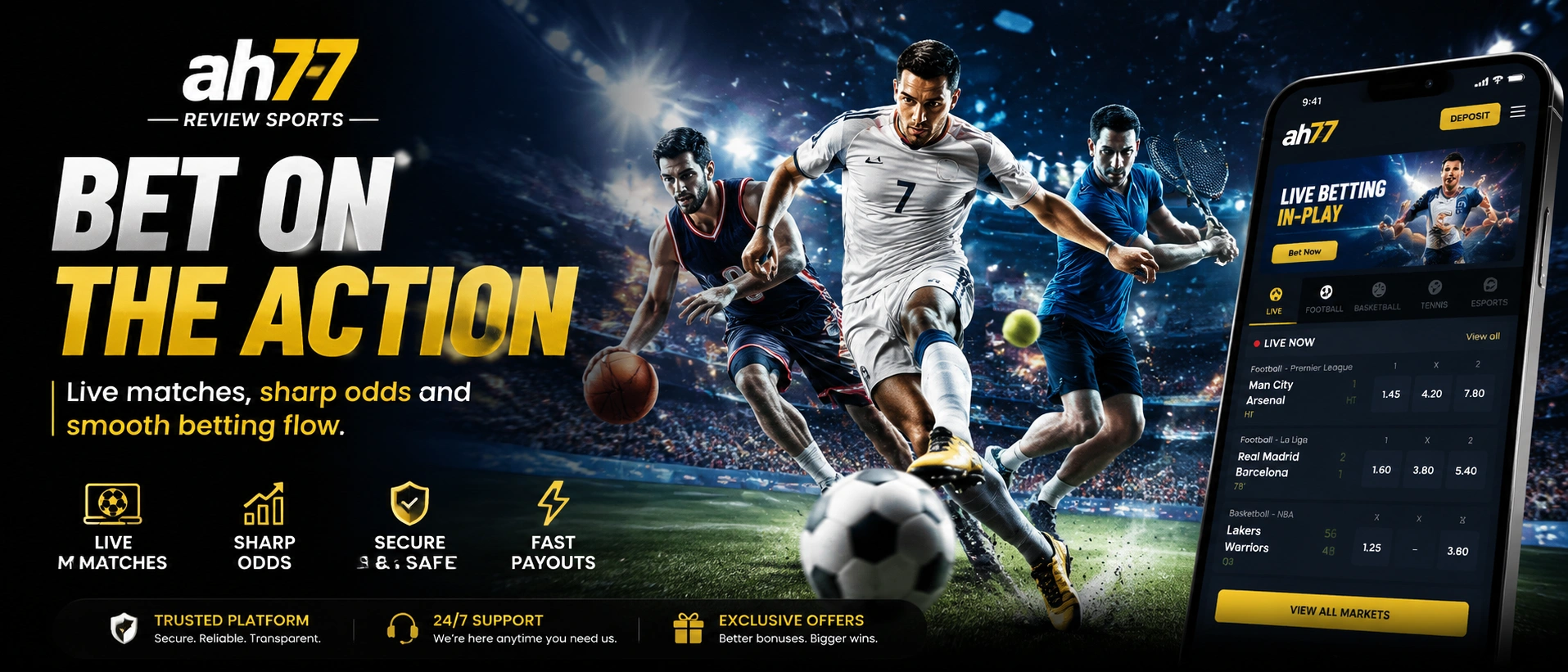 Sports banner with match-focused visual